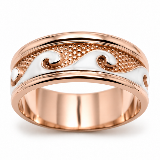 Solid Genuine 9ct 9kt Rose & White Gold Mens Surf Wave Ring - Choose your ring size