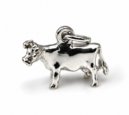 Genuine Sterling Silver 925 Cow 3D Pendant Or Charm