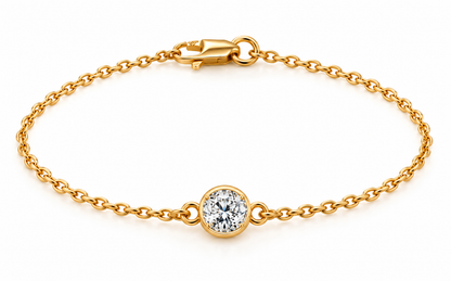 Genuine 9ct 9k 375 Yellow, Rose or White Gold Lab Grown 1.2ct Diamond Round Solitaire Belcher 20cm Bracelet