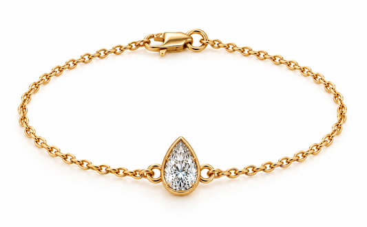 Genuine 9ct 9k 375 Yellow, Rose or White Gold Lab Grown 1.2ct Diamond Pear Belcher 20cm Bracelet