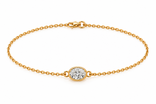 Genuine 9ct 9k 375 Yellow, Rose or White Gold Certified Lab Grown 1.2ct Diamond Oval Belcher 20cm Bracelet