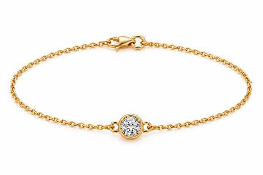 Genuine 9ct 9k 375 Yellow, Rose or White Gold Certified Lab Grown 1.2ct Diamond Round Solitaire Belcher 20cm Bracelet