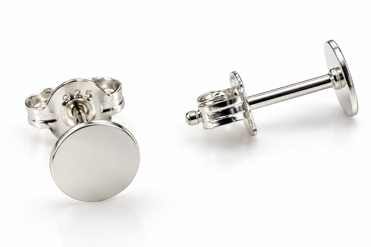 Kaedesigns New Sterling Silver 925 6mm Round Disc Stud Earrings