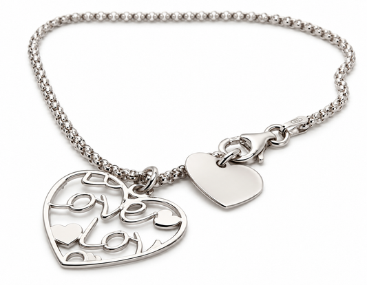 Genuine 925 Sterling silver heart bracelet Love You Heart 20cm