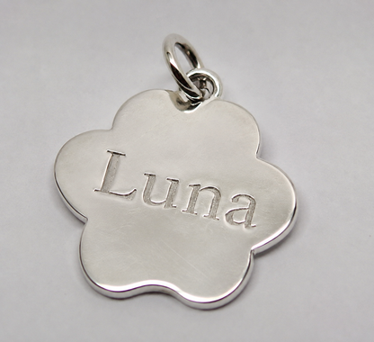 Genuine Sterling Silver 925 Large Dog Animal Paw Print Pendant + engraving of your dogs name