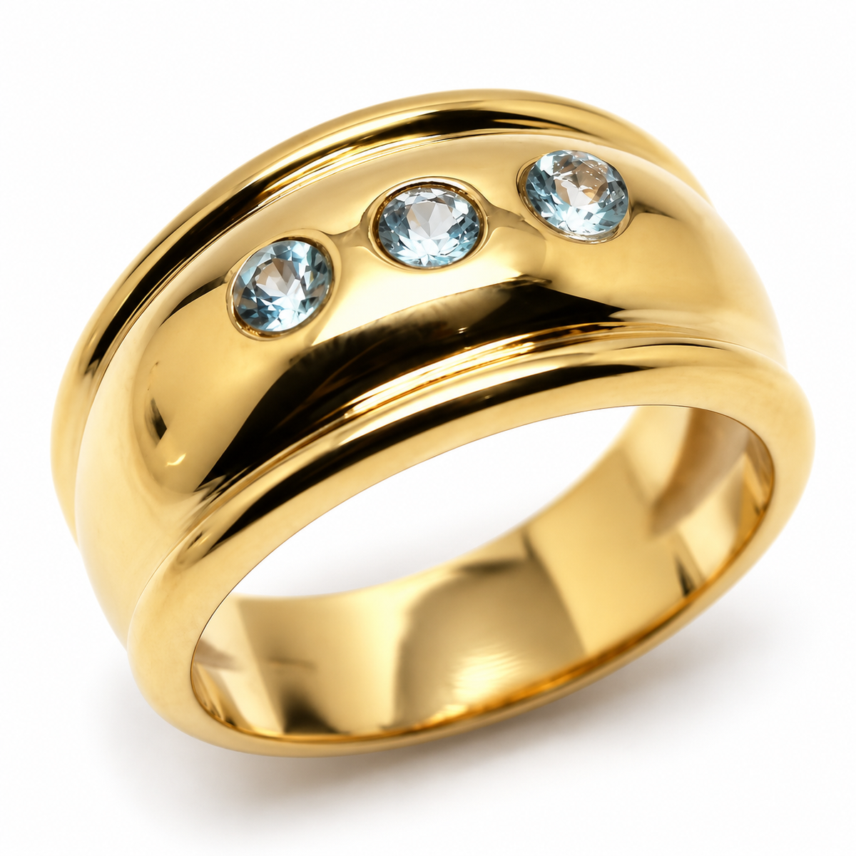 Kaedesigns, 9ct 375 Full Solid Yellow, Rose or White Gold Aquamarine Thick Dome Ring 10mm Wide