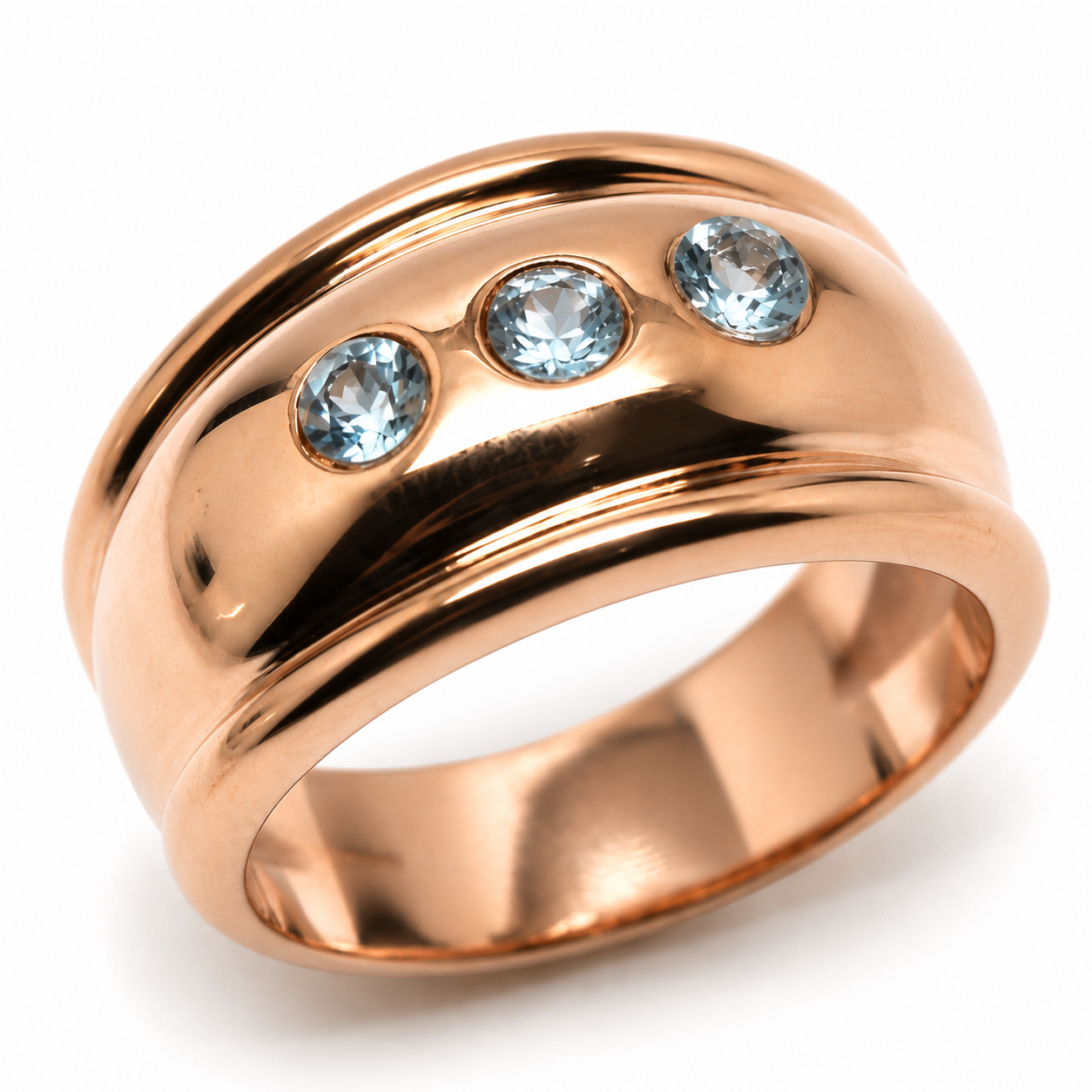 Kaedesigns, 9ct 375 Full Solid Yellow, Rose or White Gold Aquamarine Thick Dome Ring 10mm Wide