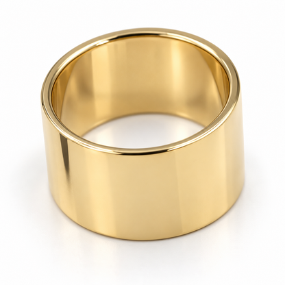 Genuine 9ct 9k 375 Yellow, Rose or White Gold 12mm Wide Flat Cigar Band Ring - Choose your ring size H to P