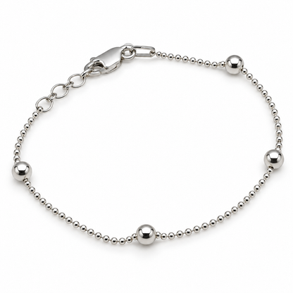 Sterling Silver 925 Thin 1.2mm and 4mm ball bracelet 19cm long