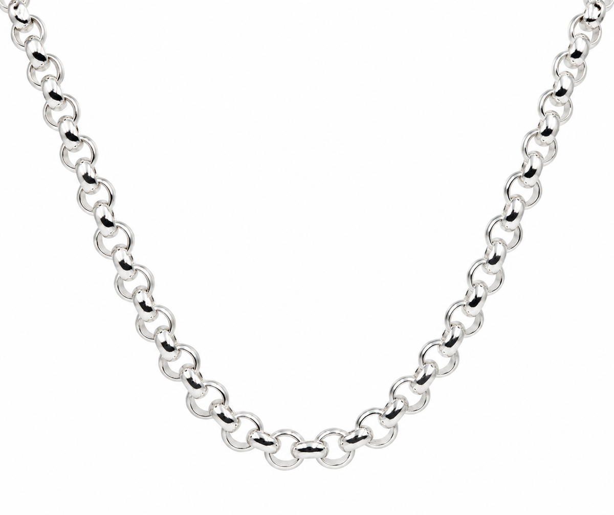 Sterling Silver 925 Round Belcher Link Chain Necklace, 45cm