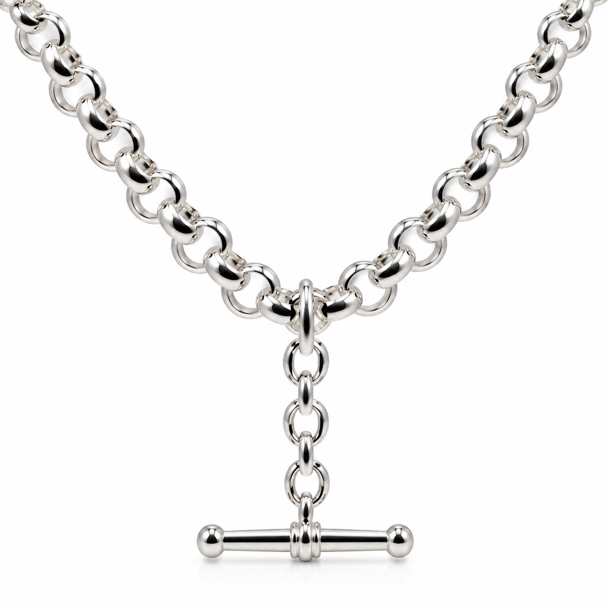 Sterling Silver 925 50cm Antique Round Belcher Link FOB Chain Necklace