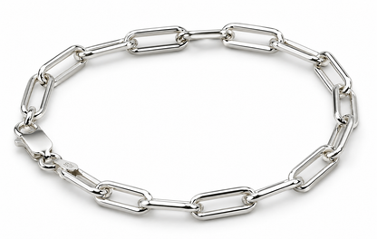 Sterling Silver 925 Paperclip Link Bracelet, 19cm