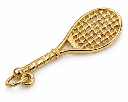 Genuine 9ct 9K 375 Yellow Gold Tennis Racquet Charm or Pendant