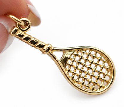 Genuine 9ct 9K 375 Yellow Gold Tennis Racquet Charm or Pendant