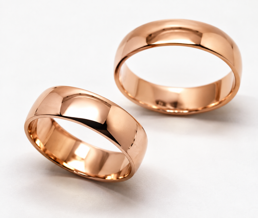 His & Hers Genuine 2 X Full Solid 9ct 9k,Rose Gold 6mm Wide Wedding Couple Bands Rings