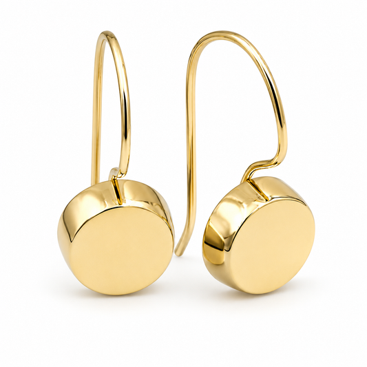 Genuine 9ct 9K 375 Yellow, Rose or White Gold Large 3D Disc Hook Earrings