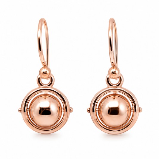 Genuine 9ct 9k 375 Yellow, Rose or White Gold Spinning Ball Drop Earrings