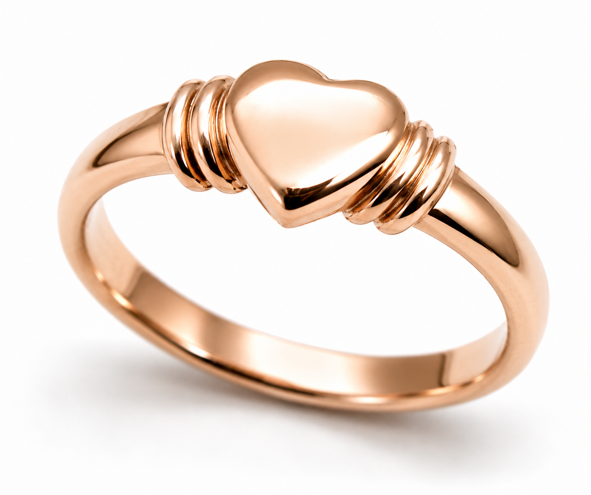 Genuine 9ct 9K 375 Yellow, Rose or White Gold Heart Signet Ring Item 280 - Choose your size F to K