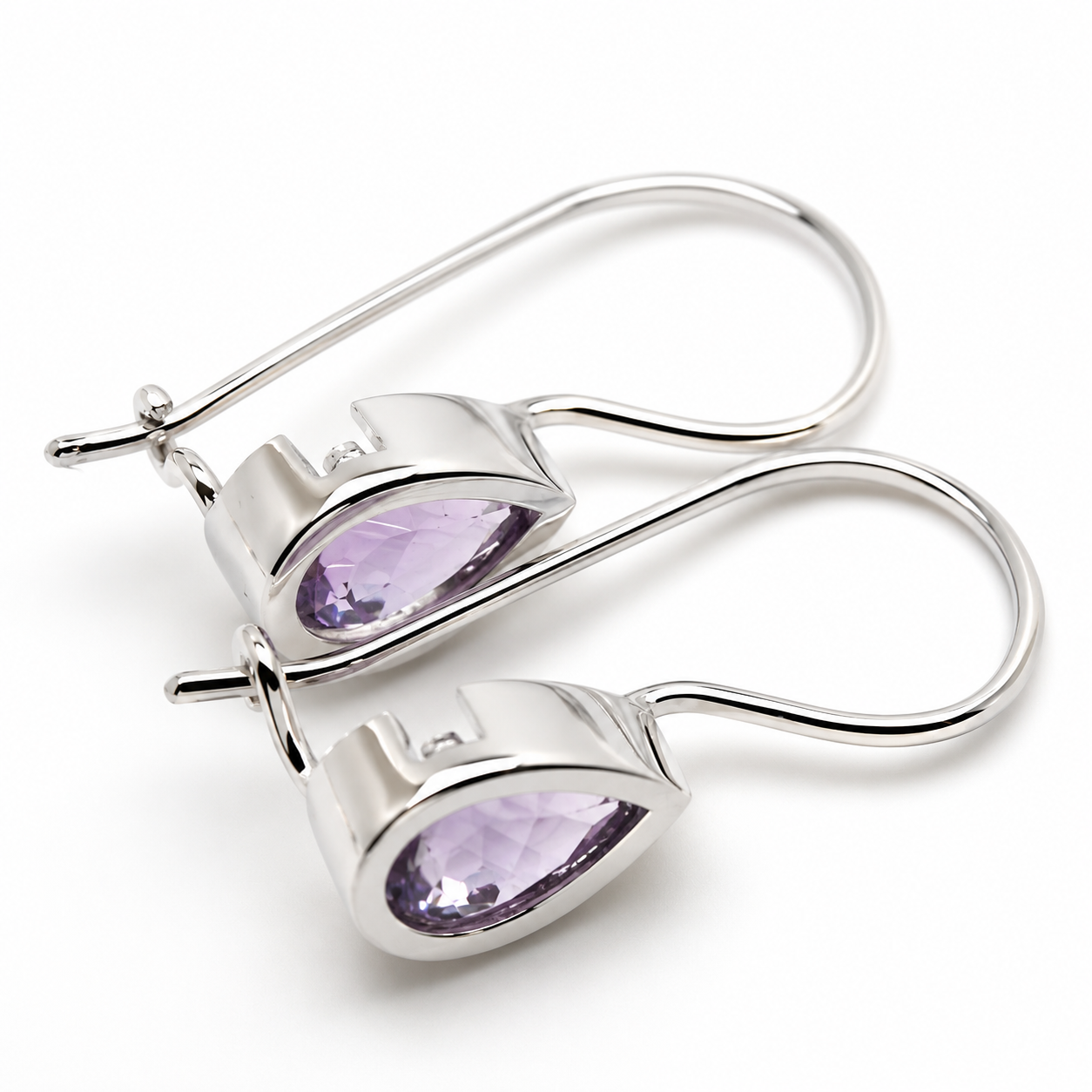 Genuine  9ct Yellow Gold Purple Stone Teardrop Earrings