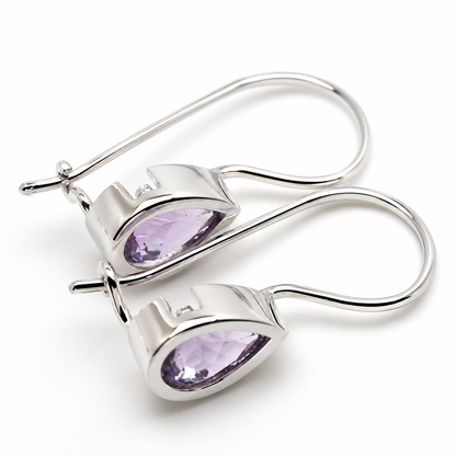 Genuine  9ct Yellow Gold Purple Stone Teardrop Earrings