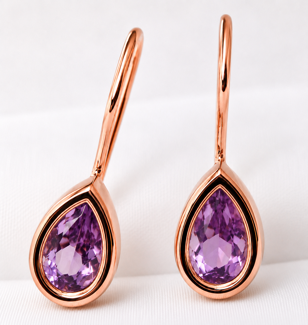 Genuine  9ct Yellow Gold Purple Stone Teardrop Earrings