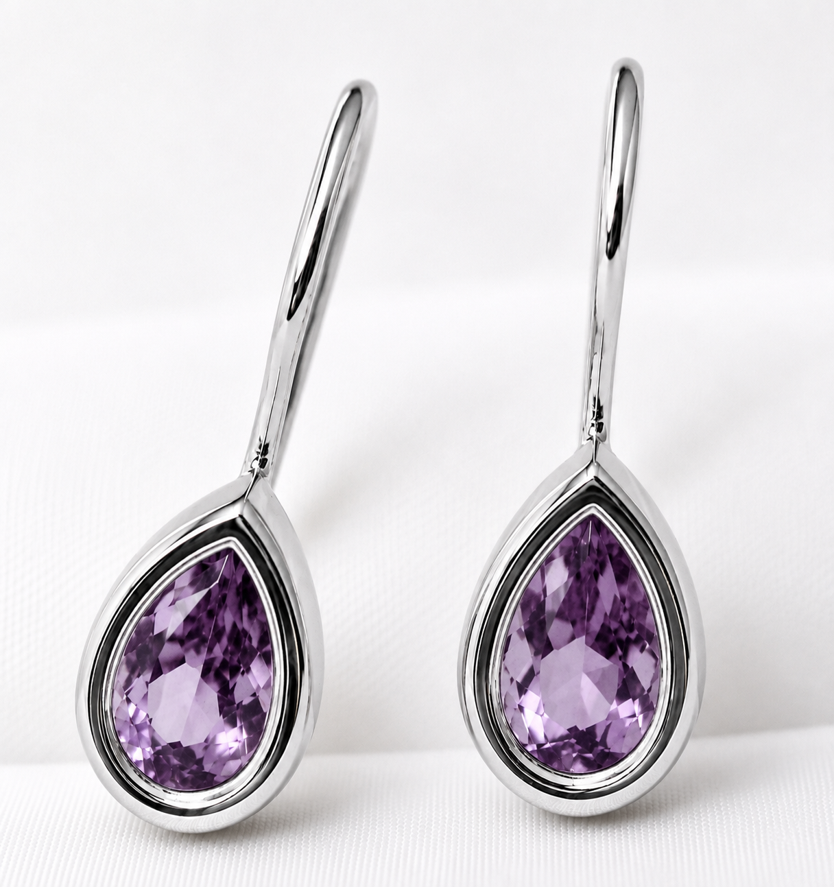 Genuine  9ct Yellow Gold Purple Stone Teardrop Earrings