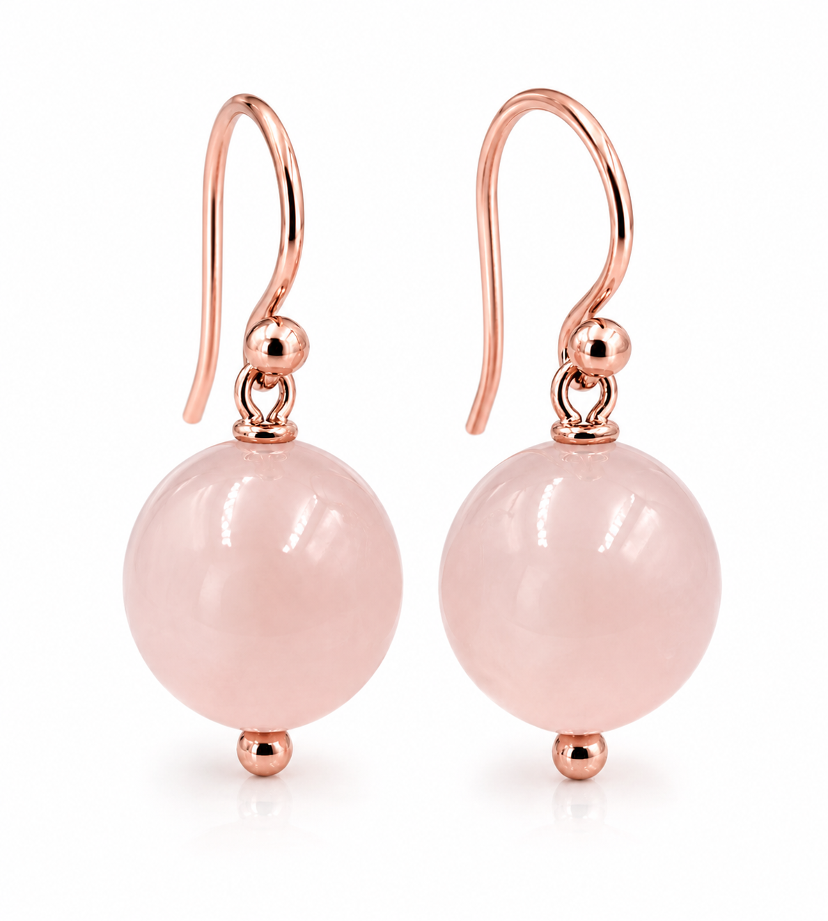Genuine 9ct 9K 375 Yellow, Rose or White Gold 11mm or Sterling Silver Rose Quartz Hook Earrings
