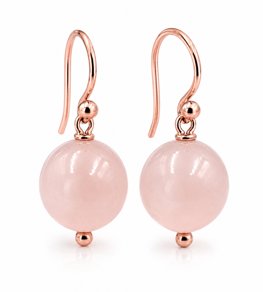Genuine 9ct 9K 375 Yellow, Rose or White Gold 11mm or Sterling Silver Rose Quartz Hook Earrings