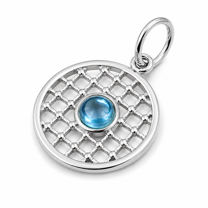 Genuine 9ct 9K 375 Yellow, Rose or White Gold 13.5mm Cabochon Topaz Filigree disc round circle pendant