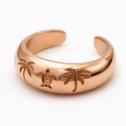 Kaedesigns Genuine Solid 9ct 9k 375 Yellow, Rose or White Gold Palms and Turtle Toe Ring
