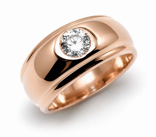 Genuine 9ct 9K 375 Yellow, Rose or White Gold 9mm Wide Dome Ring With Cubic Zirconia Dress Ring - Choose your ring size H to T