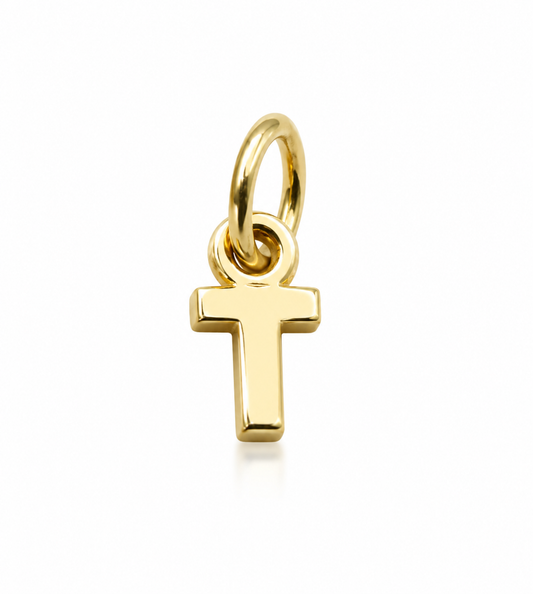 Genuine 9ct 9k 375 Tiny Very Small Yellow, Rose or White Gold Initial Pendant Charm T