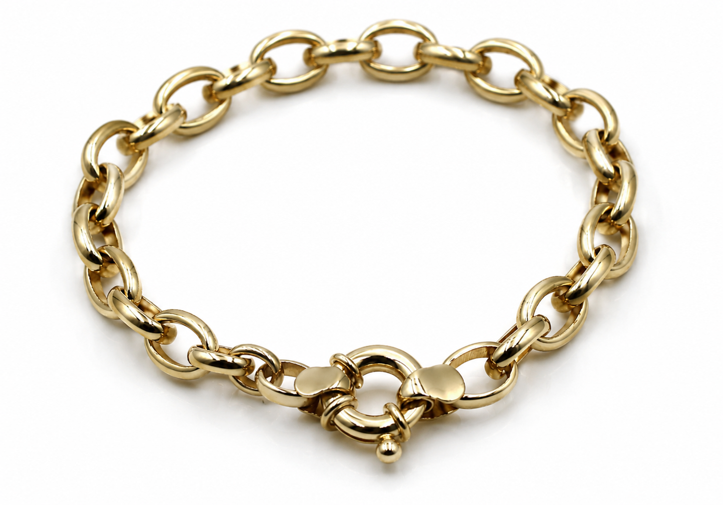 Genuine Solid 18ct 18k 750 Yellow, Rose or White Gold Oval Belcher Link 19cm Bolt Ring Bracelet