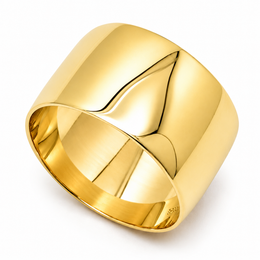 Genuine 12mm wide 9ct 9k Yellow, Rose or White Gold Full Solid Extra Wide Band Ring - Choose your ring size H to P