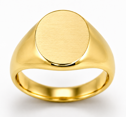 Kaedesigns Full Solid Heavy 9ct 9k 375 Yellow, Rose or White Gold Matt Polished Oval Signet 12mm x10mm Ring - Choose your ring size H to Q 1/2