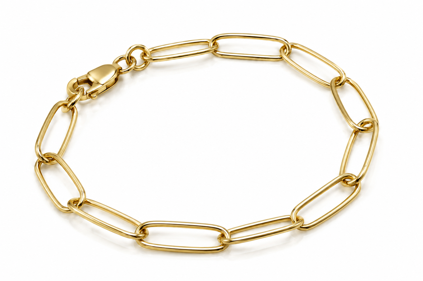 Genuine Handmade 17cm Solid 9ct 375 Yellow, Rose or White Gold Paper Clip Paperclip Bracelet