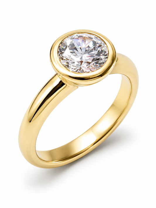 Kaedesigns, Genuine Size N 9ct 9kt 375 Yellow, Rose or White Gold 1ct Cubic Zirconia Bezel Set Ring