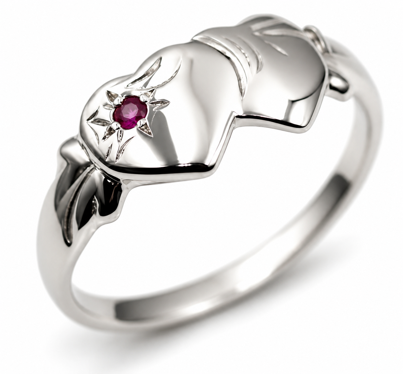 Genuine 9ct 9K 375 Yellow, Rose or White Gold 375 Pink Sapphire (Birthstone Of September) Double Heart Signet Ring