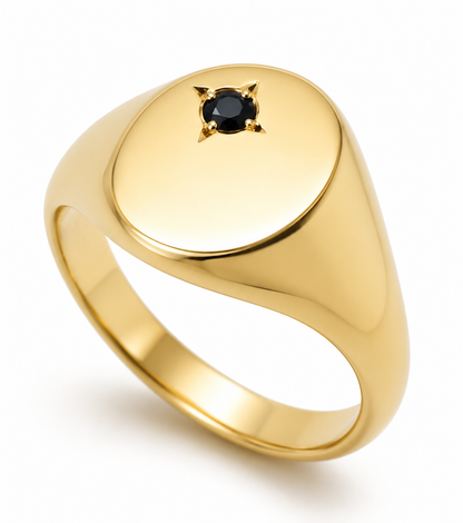 Genuine 9ct 9k Yellow, Rose or White Gold Oval Signet Ring Set with Black Australian Blue Sapphire - Choose your size L to T