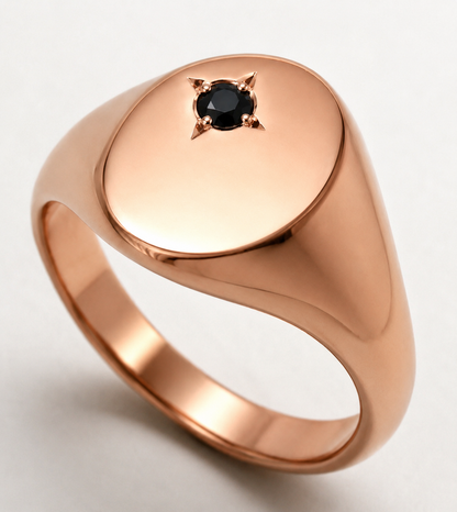 Genuine 9ct 9k Yellow, Rose or White Gold Oval Signet Ring Set with Black Australian Blue Sapphire - Choose your size L to T
