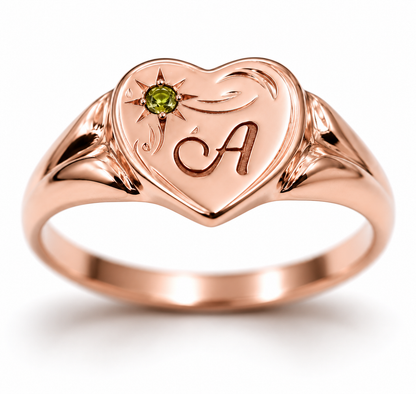 Genuine 9ct 9k 375 Yellow, Rose or White Gold Green Peridot (August Birthstone) Signet Ring + Engraving