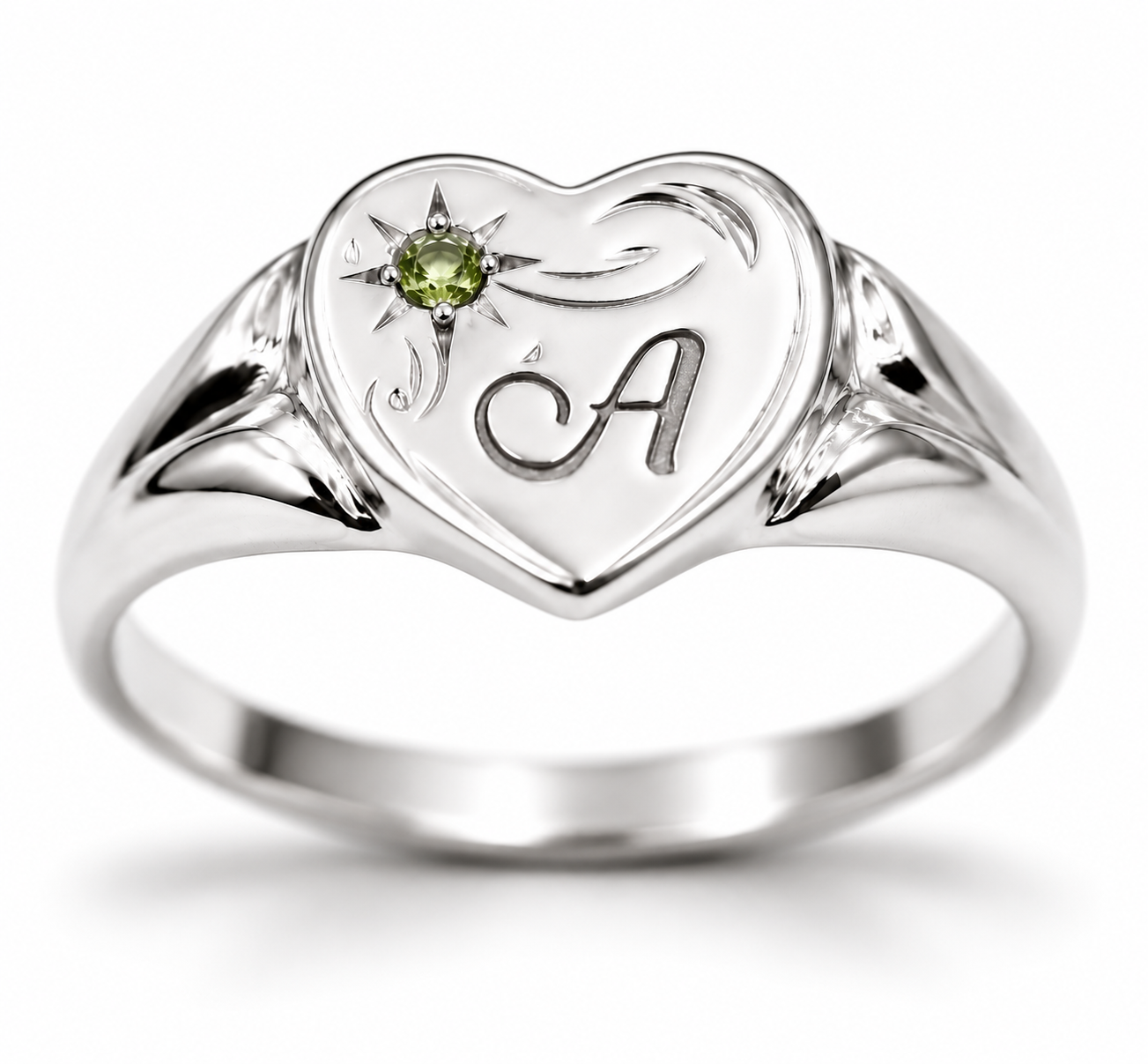 Genuine 9ct 9k 375 Yellow, Rose or White Gold Green Peridot (August Birthstone) Signet Ring + Engraving