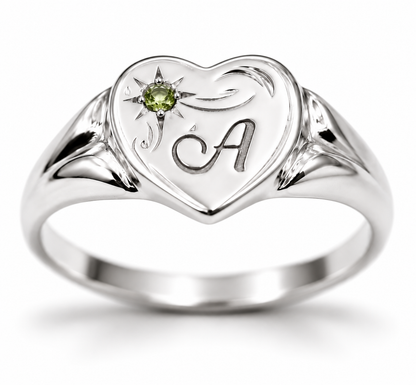 Genuine 9ct 9k 375 Yellow, Rose or White Gold Green Peridot (August Birthstone) Signet Ring + Engraving