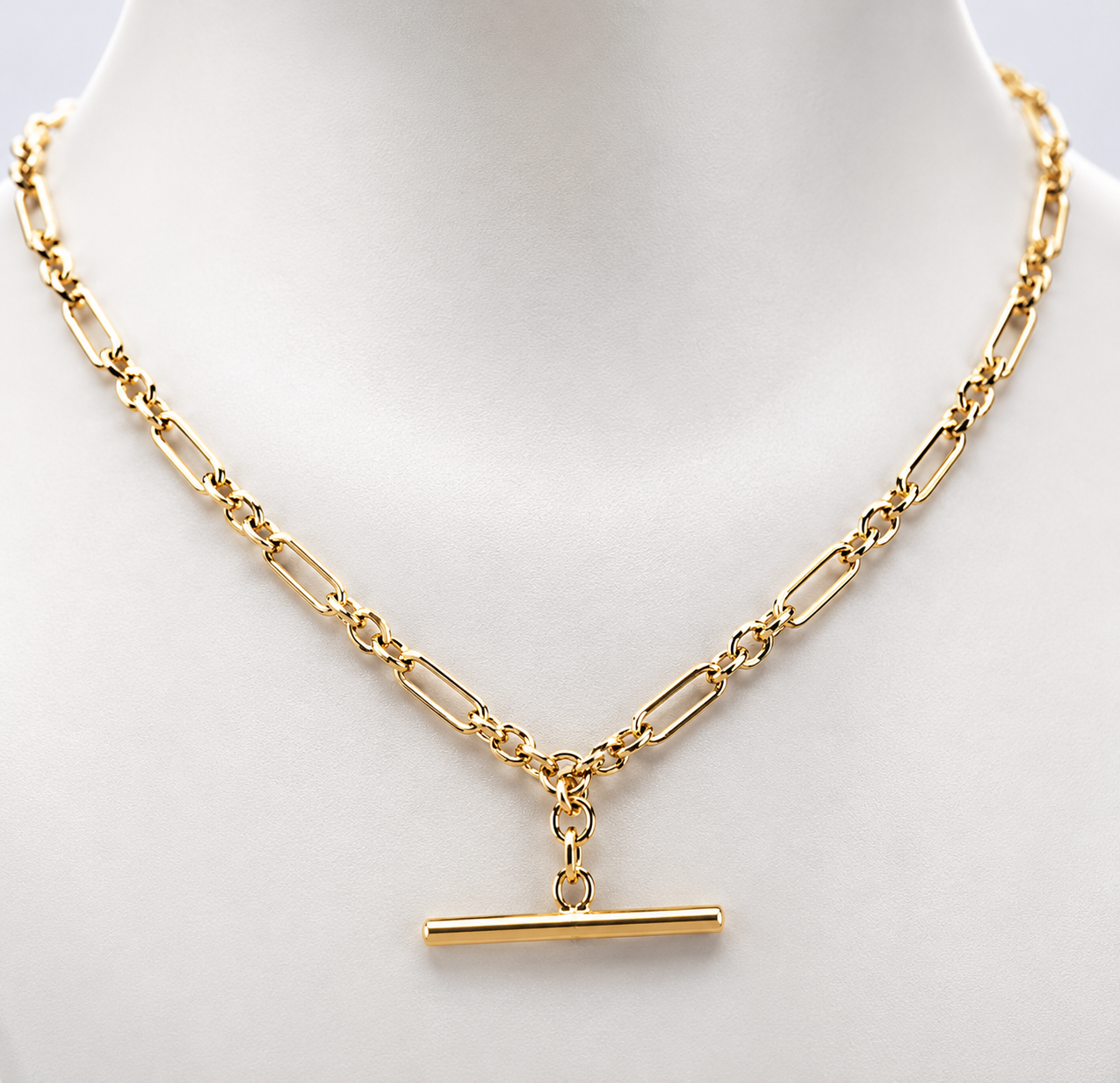 Genuine Solid 45cm 18ct 750 Yellow, Rose or White Gold Fancy Link Chain Necklace + T-Bar