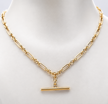 Genuine Solid 45cm 18ct 750 Yellow, Rose or White Gold Fancy Link Chain Necklace + T-Bar