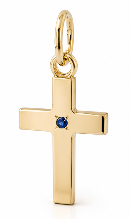 Genuine 9ct 9k Rose Gold Small Sapphire Cross Tiny Pendant / Charm