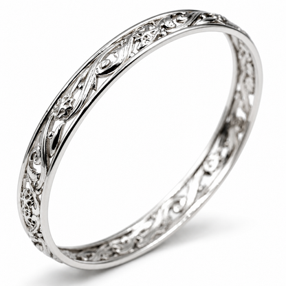 Genuine Heavy 9ct 9K 375 Yellow, Rose or White Gold Filigree Heavy Oval Flower Bangle 70mm x 60mm