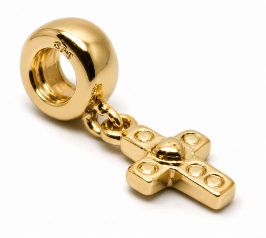 Genuine 9ct 9k 375 Yellow, Rose or White Gold Cross bead for charm bracelet