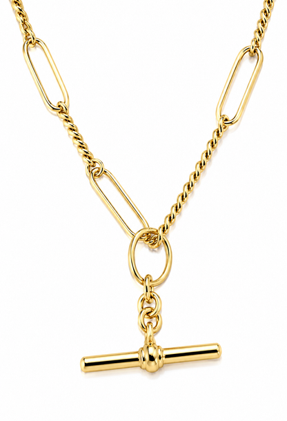 Handmade 50cm or 60cm 9ct 9k Yellow, Rose or White Gold Paper Clip Chain Necklace with T-Bar + Swivels