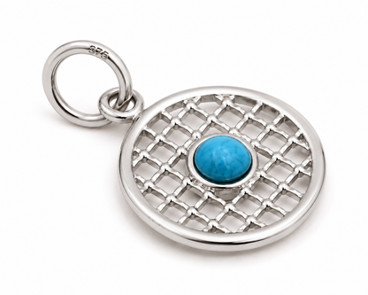 Genuine 9ct 9k 375 Yellow, Rose or White Gold 13.5mm Turquoise Filigree Disc Round Circle Pendant